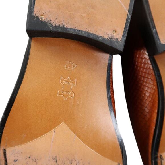 Daniel Villa Shoes Men 42 Oxford Classic Embossed Leather Burnished Formal Brown main image 8